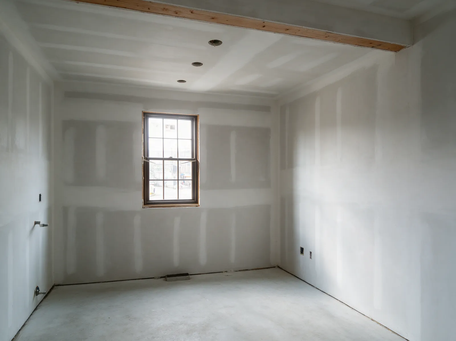 Taped and sanded bedroom walls, ready for paint